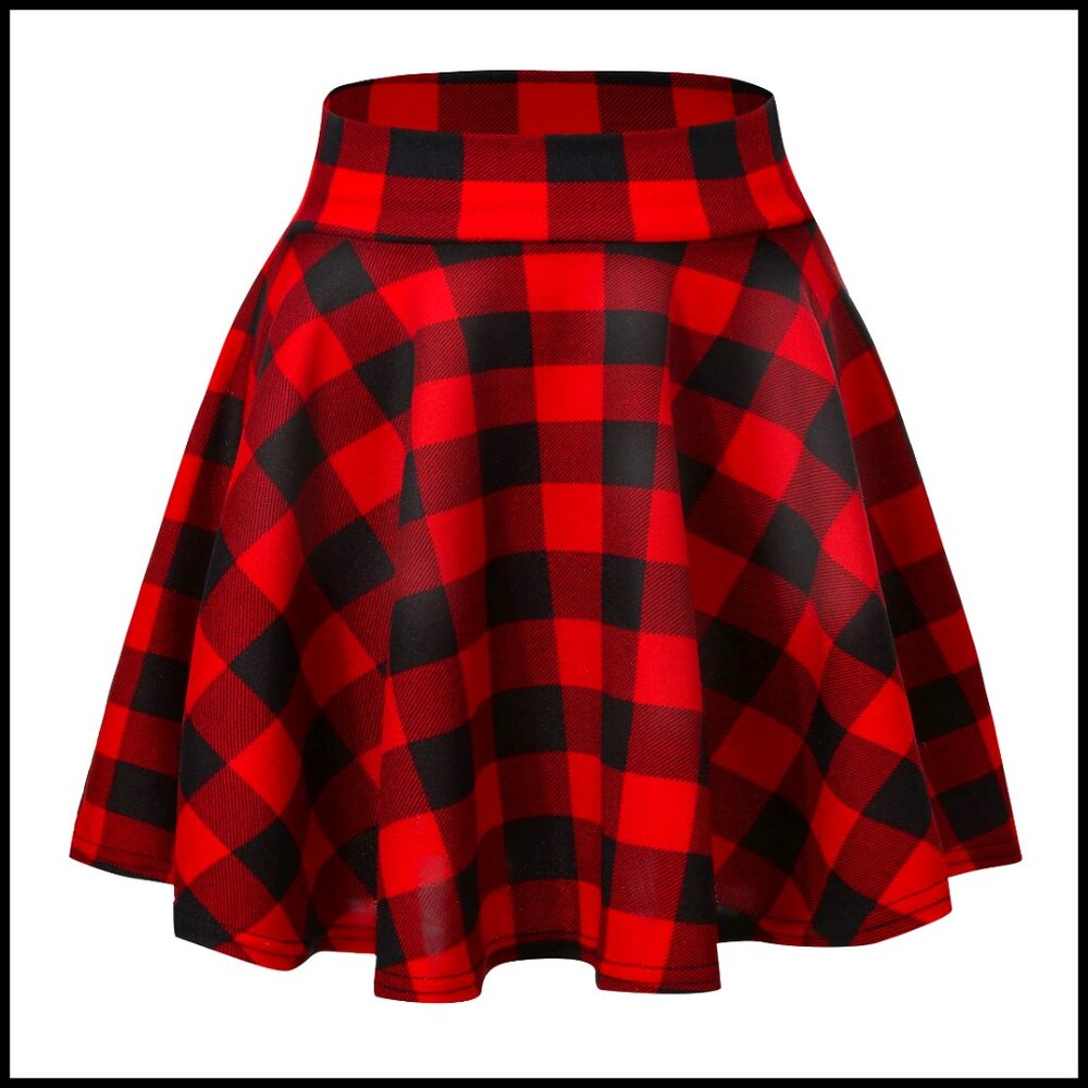 Stretchy Flared Mini Skirt, Polyester Spandex, Ca… - image 1